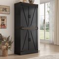 71" Tall Farmhouse Kitchen Pantry Cabinet, 5 Layers Storage Cabinet with Adjustable Shelves, Farmhouse Pantry Cabinet with 4 Barn Doors