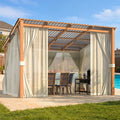 AECOJOY 12x10 Outdoor Wooden Pergola Gazebo with Curtains and Netting for Patio