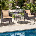 Tangkula 3 Pieces Patio Wicker Bistro Set | 2 Rattan Chairs w/ 2-Tier Tempered Glass Table