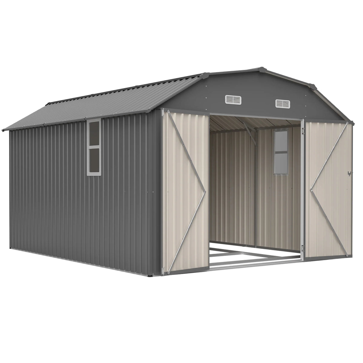 AECOJOY 10x12 FT Large Metal Outdoor Storage Shed with Floor Frame, Heavy-Duty Storage Building with Diamond Roof