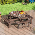 8-Person Round Wood Picnic Table Set with 4 Built-in Benches & 2" Umbrella Hole, Holds 2420 LBS, Outdoor Dining Table & Bench for Patio Garden