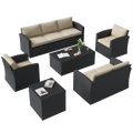AECOJOY 7 PCS Outdoor Patio Furniture Sets with 2 Storage Boxes, Black & Beige