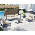 AECOJOY 4 Pieces Patio Furniture Set with Retractable Canopy &Coffee Table, Beige