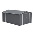 AECOJOY 10x14 FT Outdoor Metal Storage Shed, Large Garden Shed Tool Shed with 3 Lockable Doors & Side Door