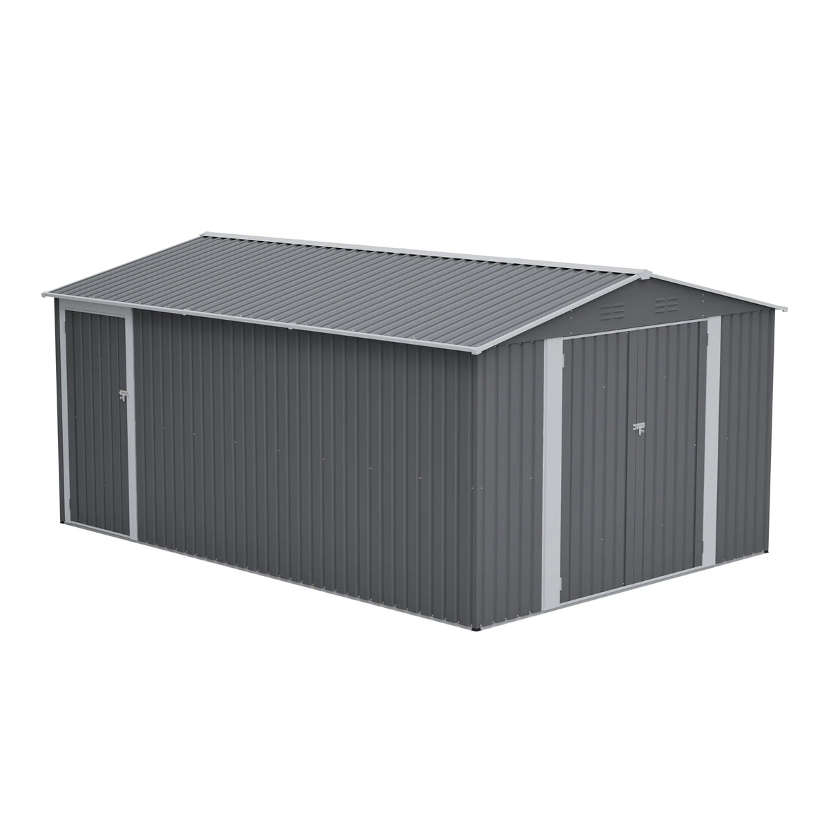 AECOJOY 10x14 FT Outdoor Metal Storage Shed, Large Garden Shed Tool Shed with 3 Lockable Doors & Side Door