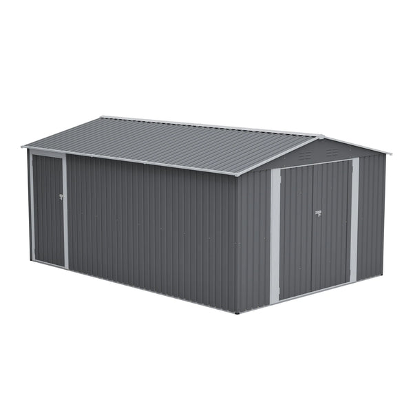AECOJOY 10x14 FT Outdoor Metal Storage Shed, Large Garden Shed Tool Shed with 3 Lockable Doors & Side Door