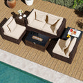 Tangkula 7 Pieces Wicker Patio Furniture Set with 40,000 BTU Gas Fire Pit Table & Propane Tank Cover Table & Glass Top Coffee Table
