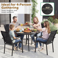Tangkula 5 Pieces Patio Dining Set Outdoor Round Table and Stackable Chairs with Umbrella Hole