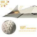 AECOJOY 15x9ft Double-Sided Patio Umbrella, Ivory