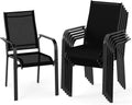 Tangkula Patio Dining Chairs | Stackable Outdoor Armchairs with Metal Frame