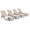 AECOJOY Patio Lounge Chairs, Outdoor Chaise Lounge with Wheels, Beige, 4PCS
