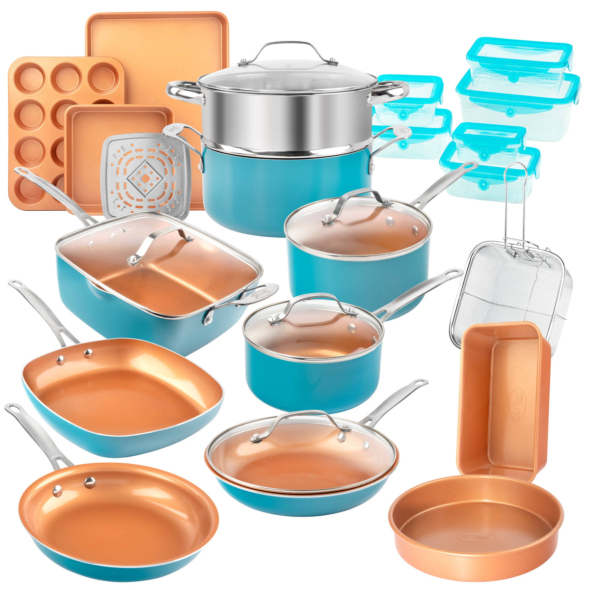 Gotham Steel 32 Piece Cookware Set, Bakeware and Food Storage Set, Nonstick Pots and Pans