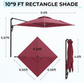 AECOJOY 10FT Large Patio Umbrella with Solar Lights, Rectangle Wall Mounted Outdoor Patio Umbrella, Red
