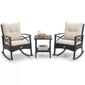 Tangkula 3 Pieces Outdoor Rocking Chairs Set Rattan Heavy Duty Cushioned Rocker Chairs