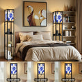 Floor Lamp with Shelves, Modern Dimmable Standing Lamp Floral Corner Display Bookshelf Lamp with 2 USB & 1 Power Outlet for Living Room & Bedroom