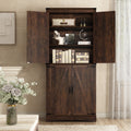 71" Tall Farmhouse Kitchen Pantry Cabinet, 5 Layers Storage Cabinet with Adjustable Shelves, Farmhouse Pantry Cabinet with 4 Barn Doors