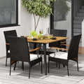 Tangkula 5 Pieces Patio PE Wicker Dining Set, 42.5” Square Acacia Wood Dining Table and Chairs with Cushions