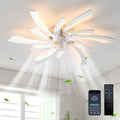 Garwarm Dimmable Ceiling Fan with Light and Remote Control, 27" Small Flush Mounted Ceiling Fan