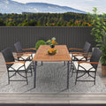 Tangkula 5 Pieces Outdoor Dining Set with Acacia Wood Table & 4 Wicker Rattan Armrest Chairs