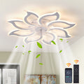Garwarm Dimmable Ceiling Fan with Light and Remote Control, 27" Small Flush Mounted Ceiling Fan