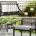 Outdoor Metal Bar Stools Set of 2 with Rattan Back, Armrest, Fabric Seat & Cushions, Counter Height Patio Bar Chairs for Poolside, Porch, Backyard
