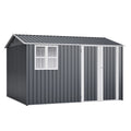 AECOJOY 10x8FT Outdoor Steel Storage Shed with Clear Window, Weather-Resistant Metal Tool Shed, Gray