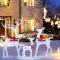Tangkula 3-Piece Christmas Lighted Iridescent Reindeer Family Set with 215 Cold White LED Lights and Ground Stakes