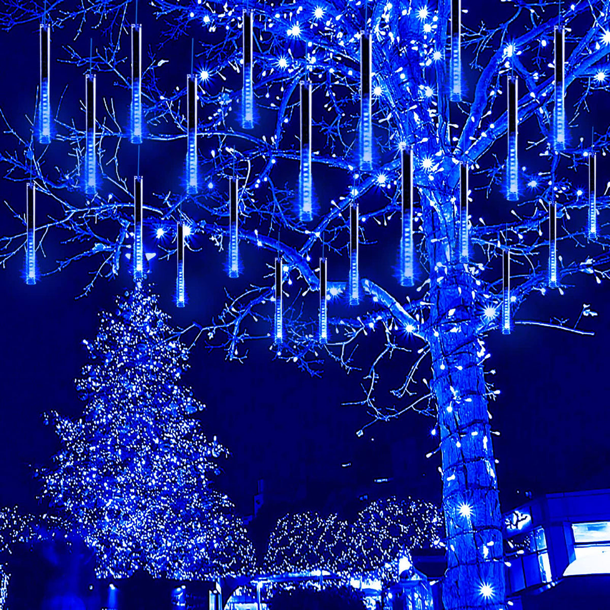 Kwaiffeo Falling Rain Lights, Christmas Lights Outdoor Meteor Shower Lights 12 inch 8 Tube Rain Falling Icicle Cascading Lights for Xmas Tree