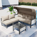 AECOJOY 4 Pieces Patio Furniture Set with Retractable Canopy &Coffee Table, Beige