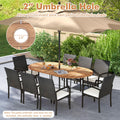 Tangkula 9 Pieces Patio Rattan Dining Set, Outdoor Oval Acacia Wood Dining Table and 8 Patio Wicker Armchairs Set with Umbrella Hole