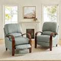 Set of 2 Alex Mid - Century Modern Genuine Leather Manual Recliners with Curved Wooden Arms