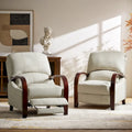 Set of 2 Alex Mid - Century Modern Genuine Leather Manual Recliners with Curved Wooden Arms