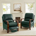 Set of 2 Alex Mid - Century Modern Genuine Leather Manual Recliners with Curved Wooden Arms