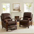 Set of 2 Alex Mid - Century Modern Genuine Leather Manual Recliners with Curved Wooden Arms