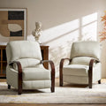 Set of 2 Alex Mid - Century Modern Genuine Leather Manual Recliners with Curved Wooden Arms