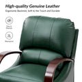 Set of 2 Alex Mid - Century Modern Genuine Leather Manual Recliners with Curved Wooden Arms