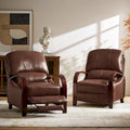 Set of 2 Alex Mid - Century Modern Genuine Leather Manual Recliners with Curved Wooden Arms