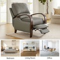 Set of 2 Alex Mid - Century Modern Genuine Leather Manual Recliners with Curved Wooden Arms