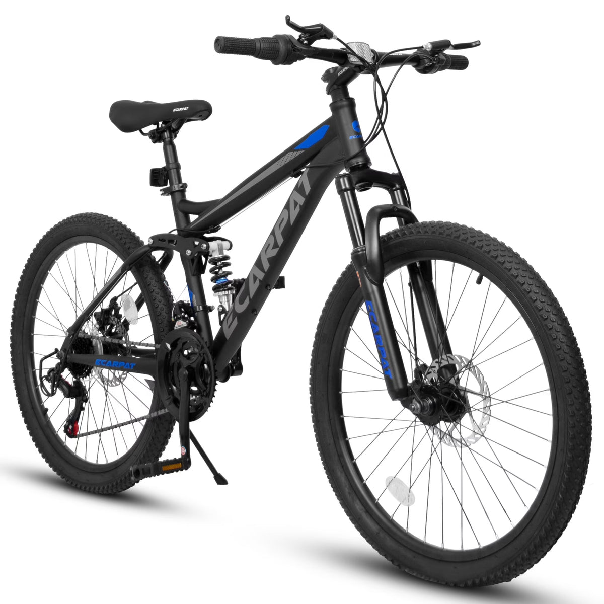Mountain Bike, High Carbon Steel Bike with 24 in Wheels and 21-Speed Full Suspension, Commuter City Bike