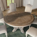 Caelum 7-Piece Round Dining Set with White Fabric Upholstery by The Gray Barn