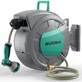 AUOSHI Retractable Garden Hose Reel 1/2" 100ft Automatic Hose Reel with 10 Function Sprayer Nozzle Wall Mount 180 Deg Swivel Bracket Hose Reel with Any Length Lock Slow Return System