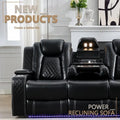 Black Power Reclining Sofa with Wireless Charger, Reading Light, Faux Leather, LED Lighting, AC/USB Ports, and Cup Holder for Living Room