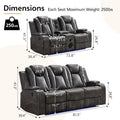 Black Power Reclining Sofa with Wireless Charger, Reading Light, Faux Leather, LED Lighting, AC/USB Ports, and Cup Holder for Living Room