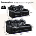 Black Power Reclining Sofa with Wireless Charger, Reading Light, Faux Leather, LED Lighting, AC/USB Ports, and Cup Holder for Living Room