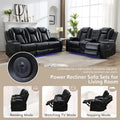 Black Power Reclining Sofa with Wireless Charger, Reading Light, Faux Leather, LED Lighting, AC/USB Ports, and Cup Holder for Living Room