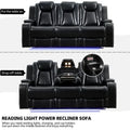 Black Power Reclining Sofa with Wireless Charger, Reading Light, Faux Leather, LED Lighting, AC/USB Ports, and Cup Holder for Living Room