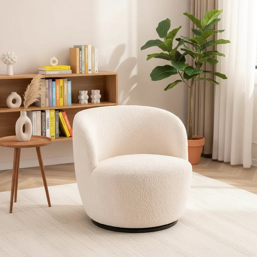 Modern Swivel Barrel Chair with 360 - Degree Rotation - Single Fabric Accent Chair