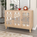 Mirrored Buffet Cabinet with Glass Doors and Silver Handles - 3 - Door Sideboard for Living Room, Hallway, and Dining Room