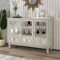 Mirrored Buffet Cabinet with Glass Doors and Silver Handles - 3 - Door Sideboard for Living Room, Hallway, and Dining Room