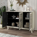 Mirrored Buffet Cabinet with Glass Doors and Silver Handles - 3 - Door Sideboard for Living Room, Hallway, and Dining Room